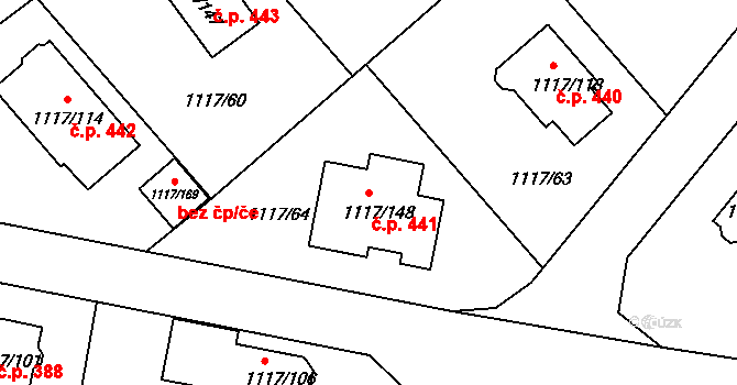 Divišov 441 na parcele st. 1117/148 v KÚ Divišov u Benešova, Katastrální mapa