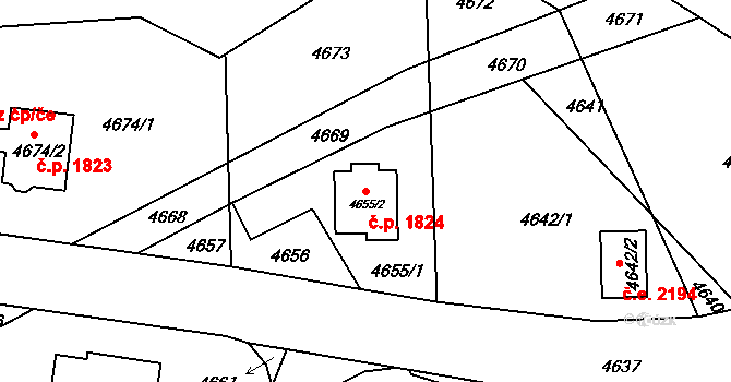 Jirkov 1824 na parcele st. 4655/2 v KÚ Jirkov, Katastrální mapa