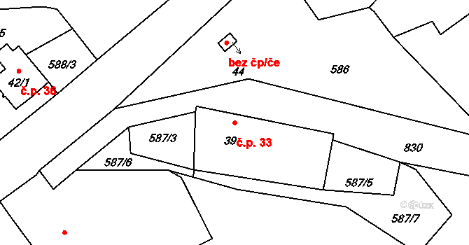 Mlýnec 33, Poleň na parcele st. 39 v KÚ Mlýnec, Katastrální mapa