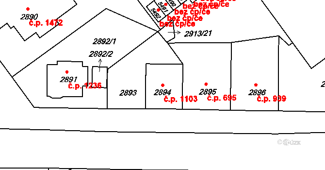 Předměstí 1103, Litoměřice na parcele st. 2894 v KÚ Litoměřice, Katastrální mapa
