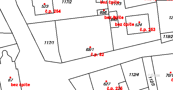 Třebotov 2 na parcele st. 68/1 v KÚ Třebotov, Katastrální mapa