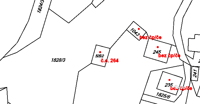 Rokytnice 264, Vsetín na parcele st. 505/2 v KÚ Rokytnice u Vsetína, Katastrální mapa