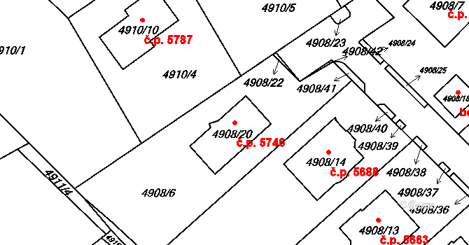 Chomutov 5746 na parcele st. 4908/20 v KÚ Chomutov I, Katastrální mapa