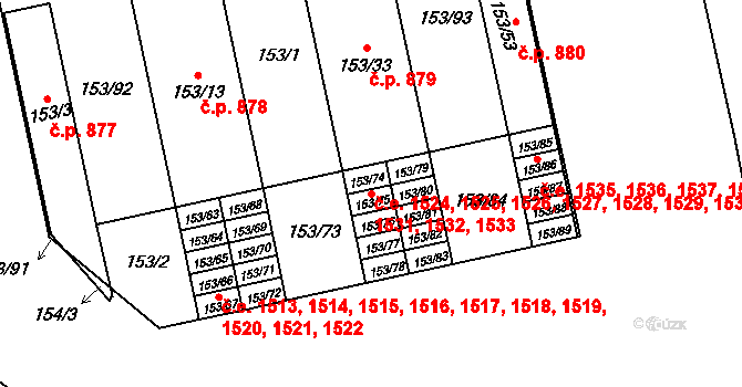 Lesná 1524,1525,1526,1527,, Brno na parcele st. 153/74 v KÚ Lesná, Katastrální mapa