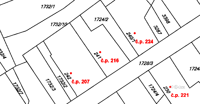 Sepekov 216 na parcele st. 241 v KÚ Sepekov, Katastrální mapa