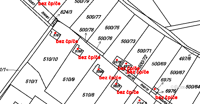 Třebíč 38357356 na parcele st. 500/76 v KÚ Třebíč, Katastrální mapa