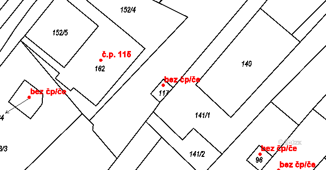 Slavičín 38890356 na parcele st. 117 v KÚ Divnice, Katastrální mapa