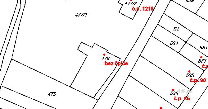 Rousínov 39723356 na parcele st. 476 v KÚ Rousínov u Vyškova, Katastrální mapa