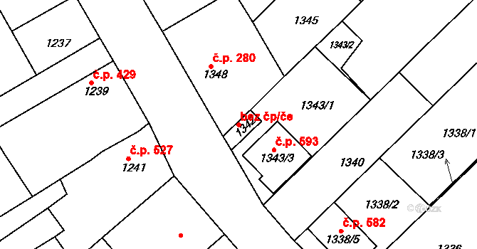 Hrušky 40781356 na parcele st. 1342 v KÚ Hrušky, Katastrální mapa