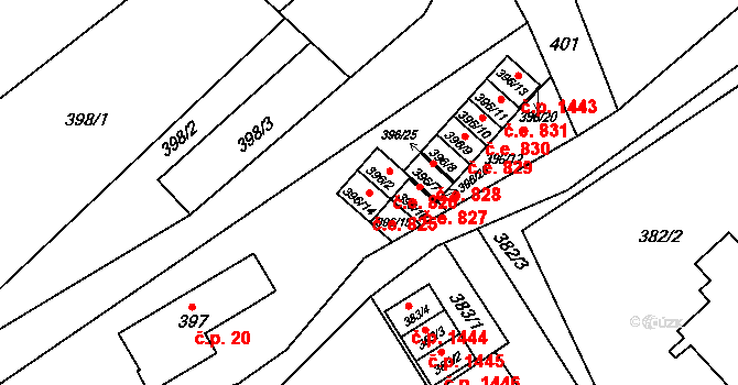 Ráj 825, Karviná na parcele st. 396/14 v KÚ Ráj, Katastrální mapa