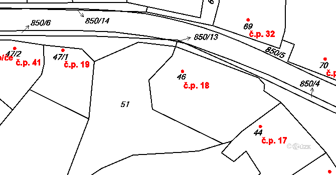 Tučapy 18 na parcele st. 46 v KÚ Tučapy, Katastrální mapa