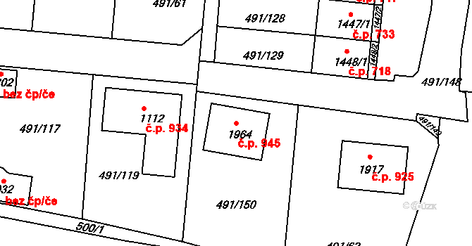 Votice 945 na parcele st. 1964 v KÚ Votice, Katastrální mapa