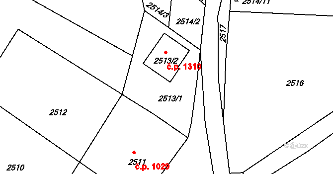 Třešť 1310 na parcele st. 2513/2 v KÚ Třešť, Katastrální mapa