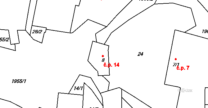 Skrýšov 14, Šebířov na parcele st. 8 v KÚ Šebířov, Katastrální mapa