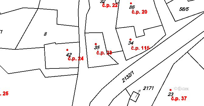 Čímice 23 na parcele st. 35 v KÚ Čímice u Sušice, Katastrální mapa