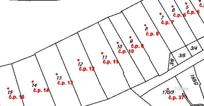 Jaroměř 11 na parcele st. 11 v KÚ Jaroměř, Katastrální mapa