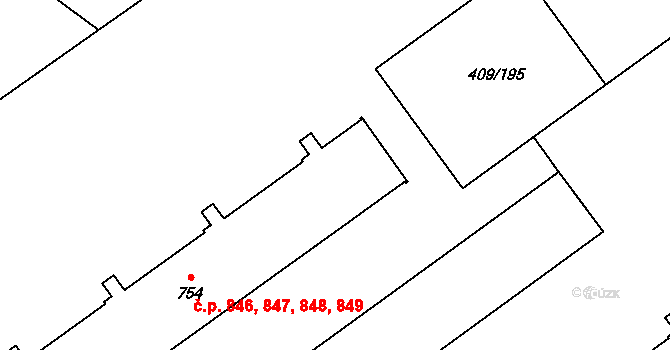 Studánka 846,847,848,849, Pardubice na parcele st. 754 v KÚ Studánka, Katastrální mapa