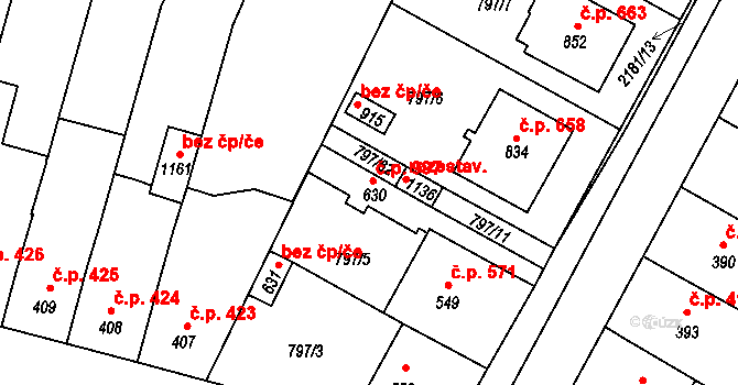 Lišov 997 na parcele st. 630 v KÚ Lišov, Katastrální mapa