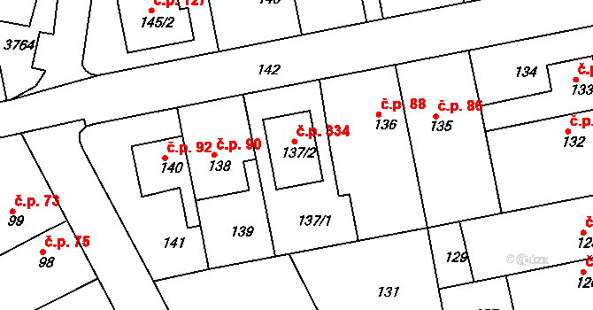 Kníničky 334, Brno na parcele st. 137/2 v KÚ Kníničky, Katastrální mapa