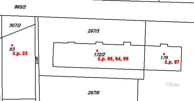 Lukavice 94,95,96 na parcele st. 172/2 v KÚ Lukavice na Moravě, Katastrální mapa