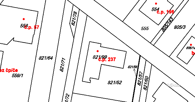 Děhylov 237 na parcele st. 821/99 v KÚ Děhylov, Katastrální mapa