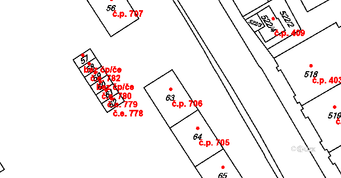 Kopřivnice 706 na parcele st. 63 v KÚ Kopřivnice, Katastrální mapa