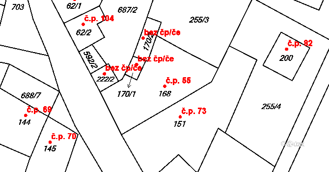 Vilémov 55, Humpolec na parcele st. 168 v KÚ Vilémov u Humpolce, Katastrální mapa