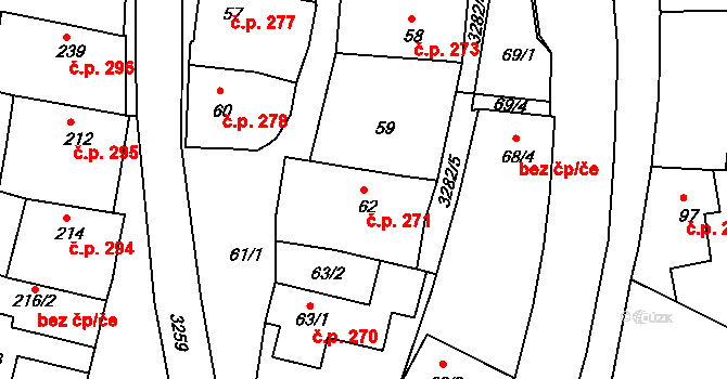 Kamenice nad Lipou 271 na parcele st. 62 v KÚ Kamenice nad Lipou, Katastrální mapa