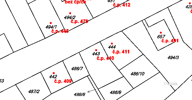 Kryry 410 na parcele st. 443 v KÚ Kryry, Katastrální mapa