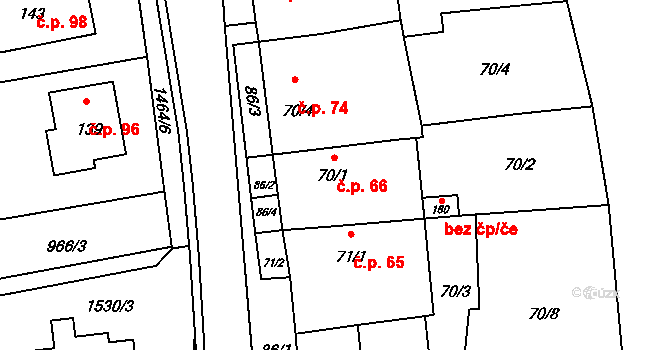 Liběšice 66 na parcele st. 70/1 v KÚ Liběšice u Žatce, Katastrální mapa