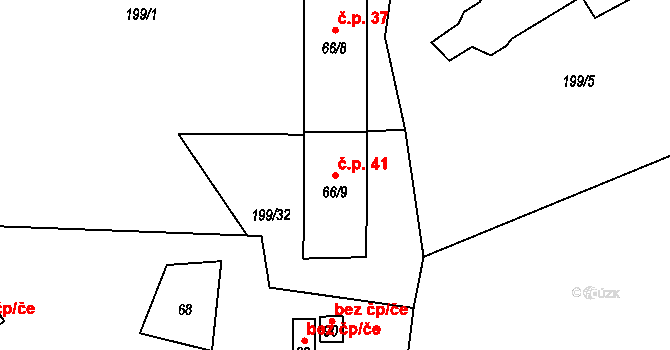 Stanoviště 41, Mariánské Lázně na parcele st. 66/9 v KÚ Stanoviště u Mariánských Lázní, Katastrální mapa