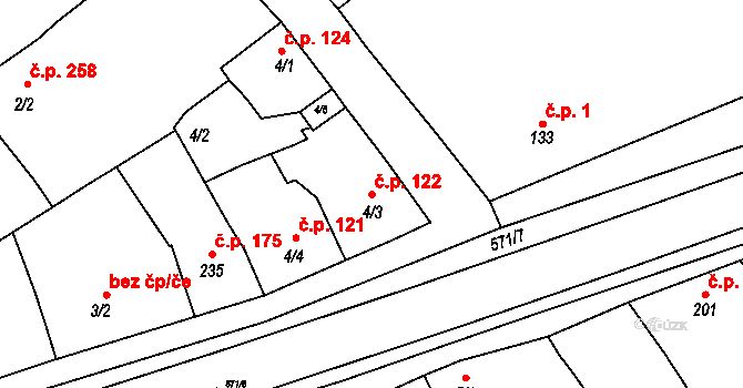 Hrubčice 122 na parcele st. 4/3 v KÚ Hrubčice, Katastrální mapa