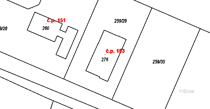 Javorník 153 na parcele st. 276 v KÚ Javorník u Svitav, Katastrální mapa