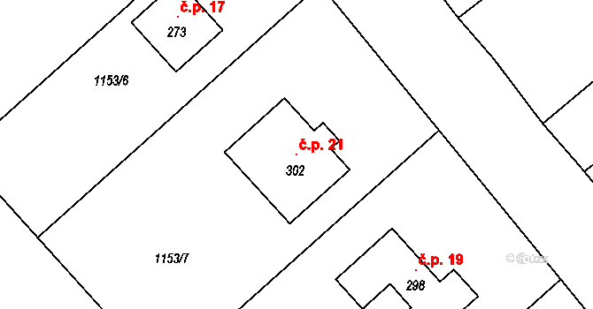 Křiváček 21, Řehenice na parcele st. 302 v KÚ Malešín, Katastrální mapa