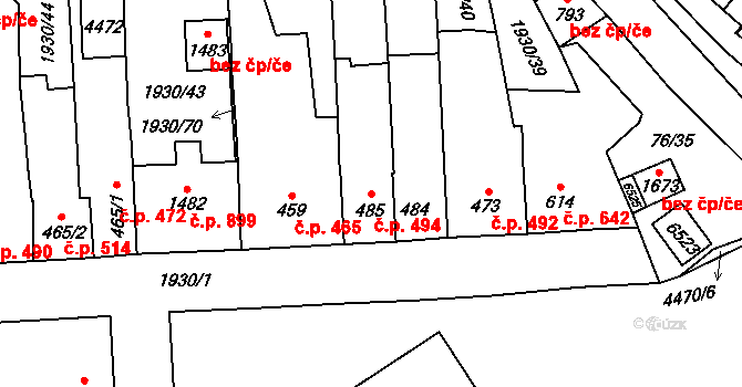 Hrušovany nad Jevišovkou 494 na parcele st. 485 v KÚ Hrušovany nad Jevišovkou, Katastrální mapa