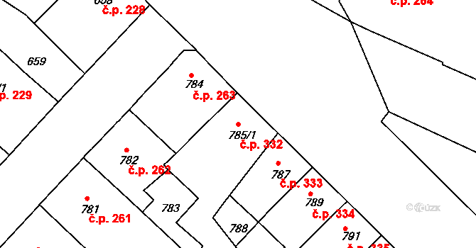 Mělník 332 na parcele st. 785/1 v KÚ Mělník, Katastrální mapa