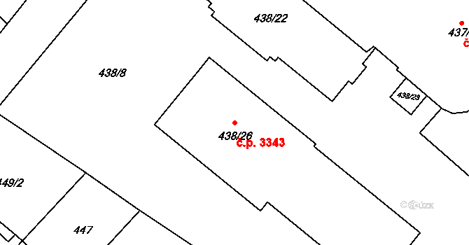Mělník 3343 na parcele st. 438/26 v KÚ Mělník, Katastrální mapa