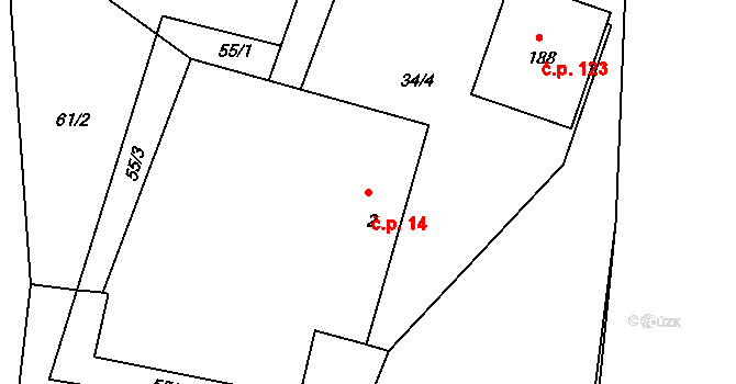 Hůrky 14, Lišov na parcele st. 2 v KÚ Hůrky u Lišova, Katastrální mapa