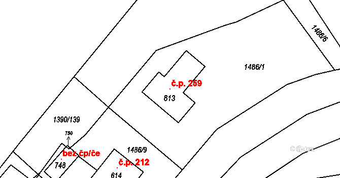 Zděchov 259 na parcele st. 813 v KÚ Zděchov, Katastrální mapa