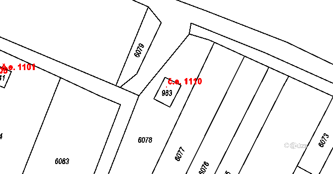 Pasohlávky 1110 na parcele st. 983 v KÚ Pasohlávky, Katastrální mapa