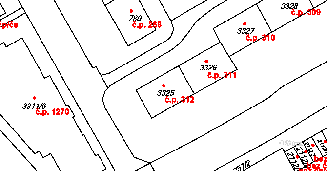 Lyžbice 312, Třinec na parcele st. 3325 v KÚ Lyžbice, Katastrální mapa