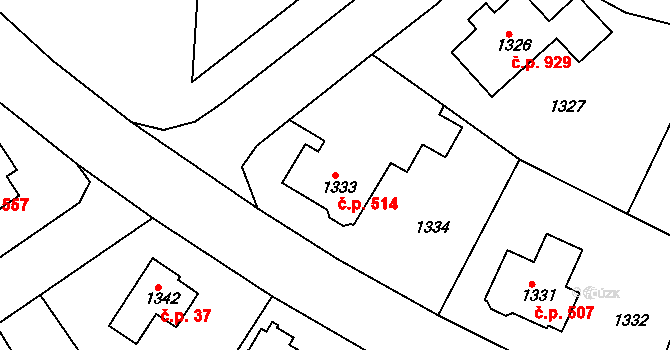 Roztoky 514 na parcele st. 1333 v KÚ Roztoky u Prahy, Katastrální mapa