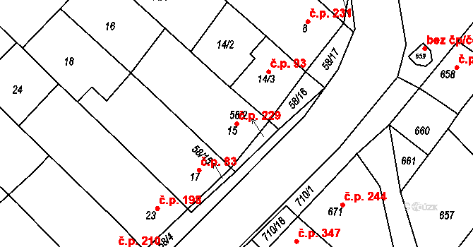Zarazice 229, Veselí nad Moravou na parcele st. 15 v KÚ Zarazice, Katastrální mapa
