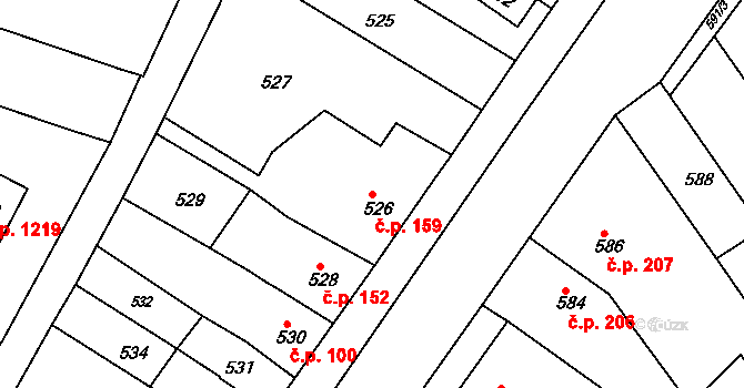 Rousínov 159 na parcele st. 526 v KÚ Rousínov u Vyškova, Katastrální mapa