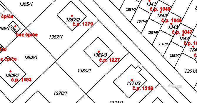 Rýmařov 1227 na parcele st. 1369/3 v KÚ Rýmařov, Katastrální mapa