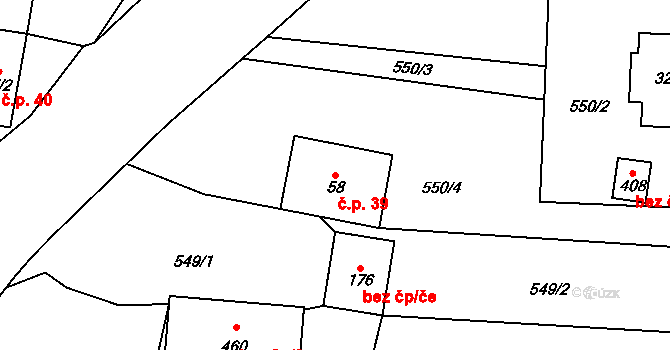 Rychaltice 39, Hukvaldy na parcele st. 58 v KÚ Rychaltice, Katastrální mapa