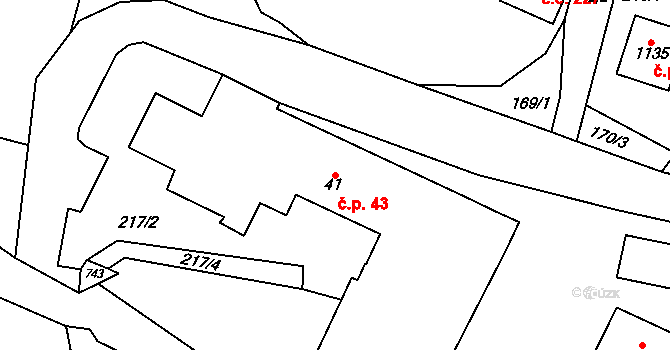 Javorník 43, Čtyřkoly na parcele st. 41 v KÚ Čtyřkoly, Katastrální mapa