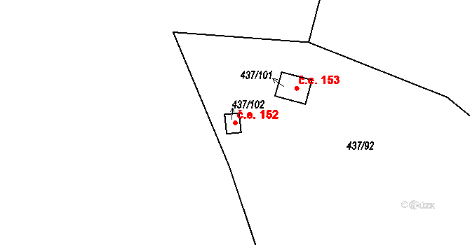 Zlenice 152, Lštění na parcele st. 437/102 v KÚ Lštění, Katastrální mapa