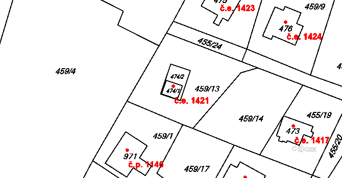 Ládví 1421, Kamenice na parcele st. 474/1 v KÚ Ládví, Katastrální mapa