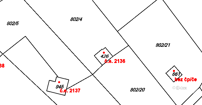 Skuheř 2136, Kamenice na parcele st. 426 v KÚ Těptín, Katastrální mapa